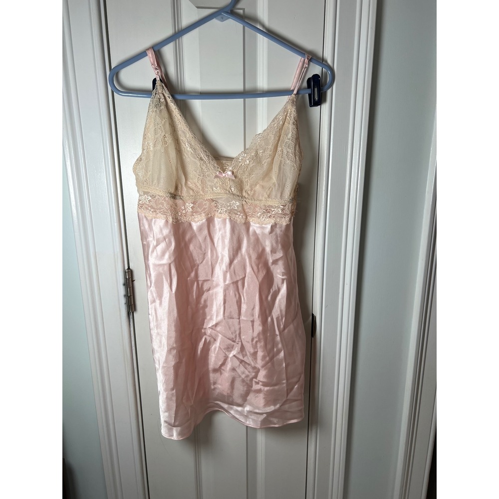 Gilligan & O'Malley Pink Satin and Lace Chemise Nightgown Sleepwear Medium
